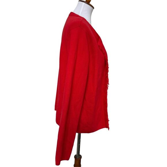 Talbots Cardigan Sweater Red Fringe Long Sleeve Open Front Cotton Knit XL - Picture 3 of 7
